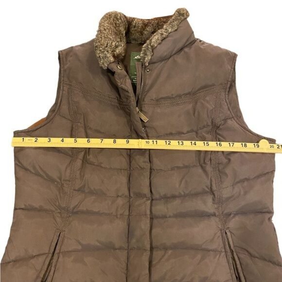 Eddie Bauer Women’s Goose Down Puffer Vest Size Large Brown Faux Fur Collar - Picture 4 of 10